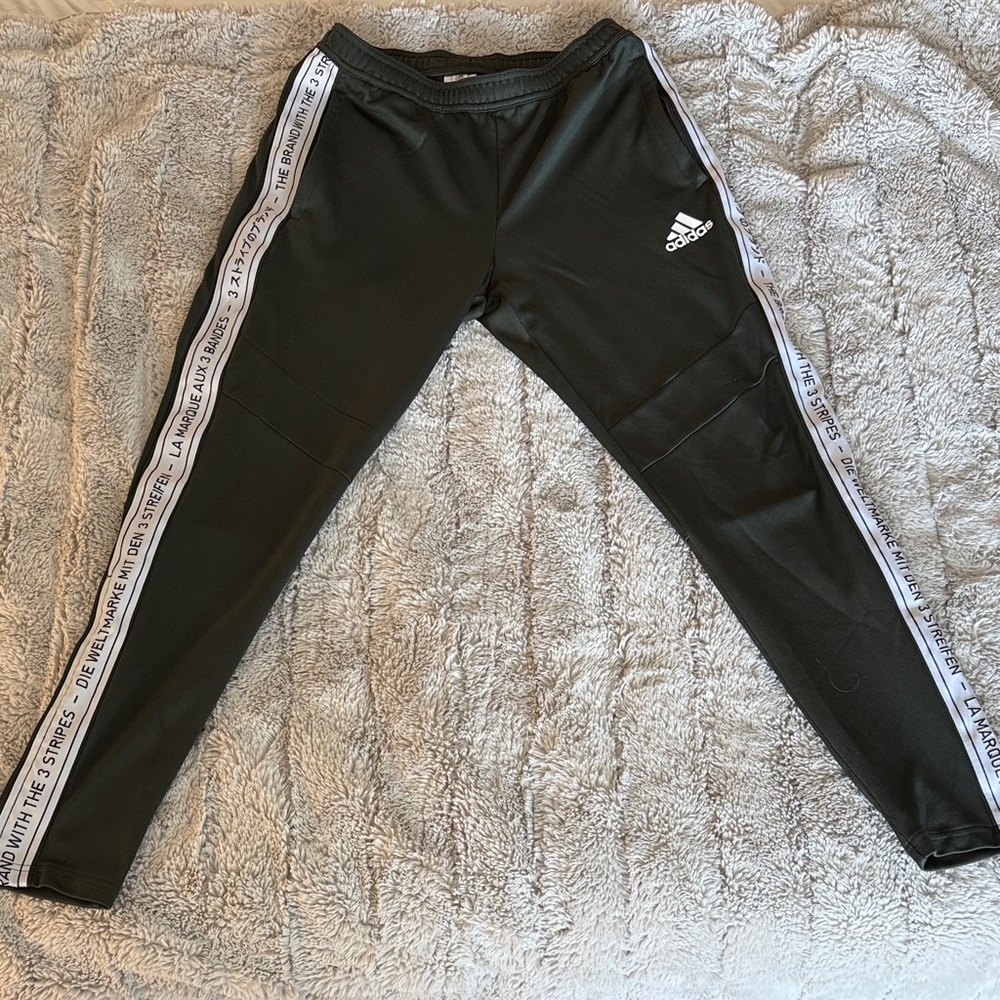 Adidas Olive Green Jogger Pants with White Side Tape